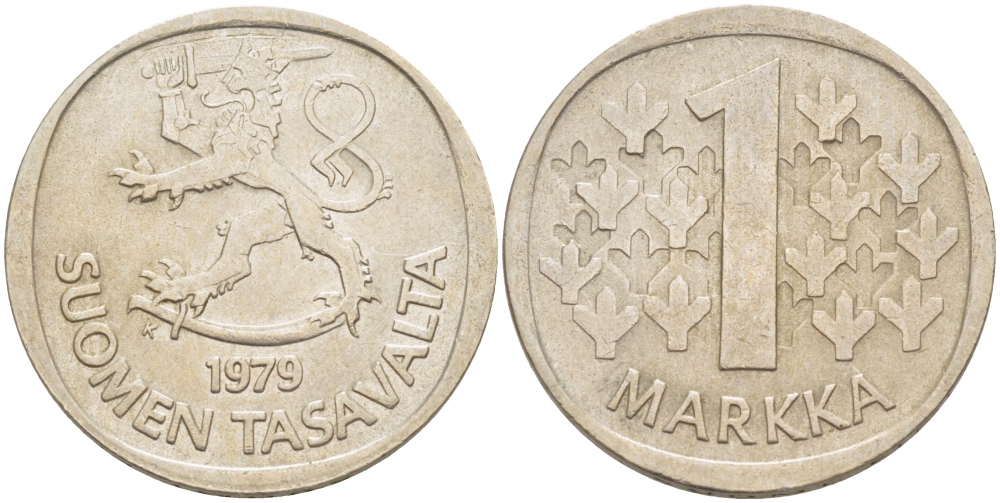 ФИНЛЯНДИЯ 1 МАРКА 1979 K KM 49а медно-никель 3718-856