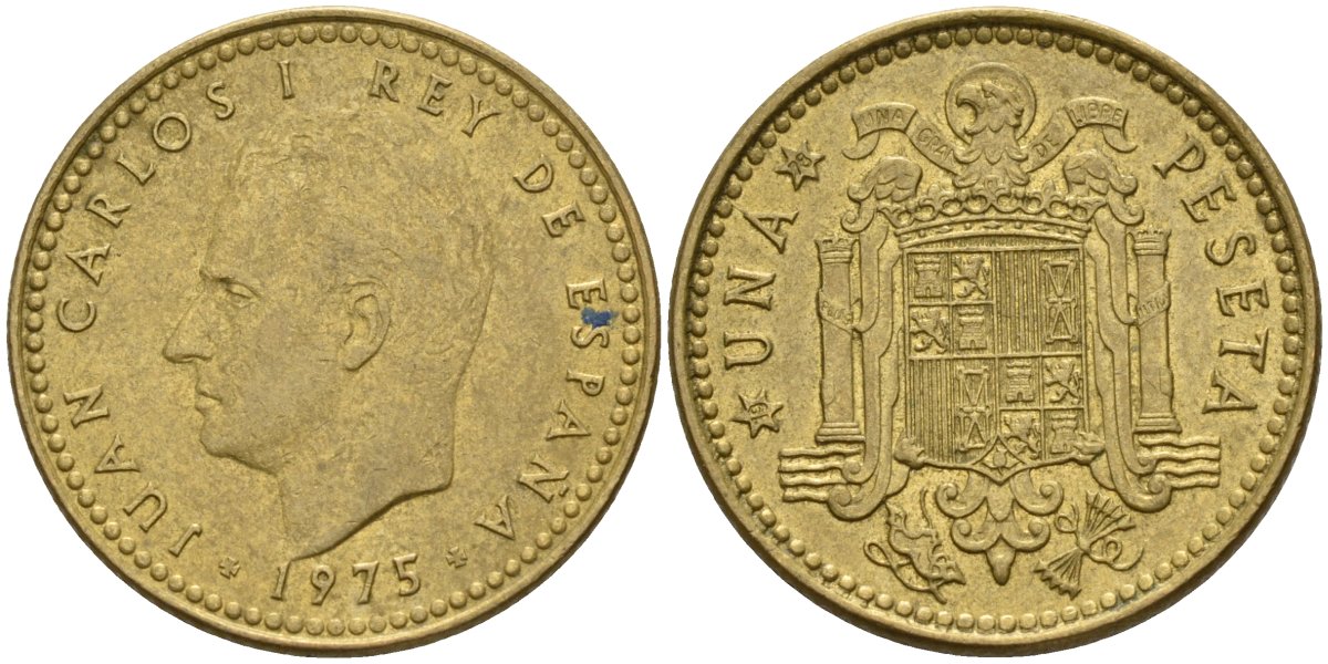 Испания 1 песета 1975 (76) Хуан Карлос I (1975 - 2014) KM 806 алюминиевая бронза 4155-424