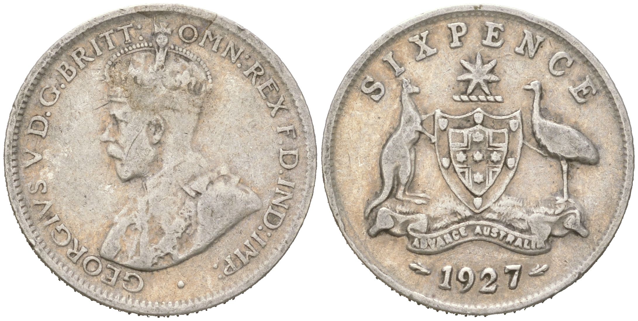 Австралия 6 пенсов 1927 Георг V (1910-1936) KM 25 серебро 4623-161