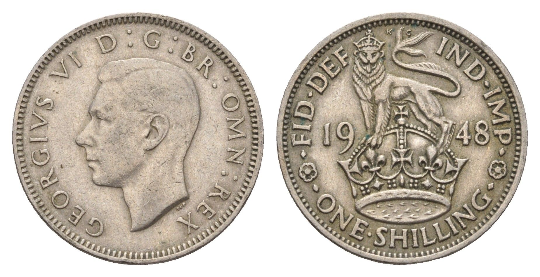 Великобритания 1 шиллинг 1948 Георг VI (1936-1952), Английский герб KM 863, Spink 4105 медно-никель 4675-353