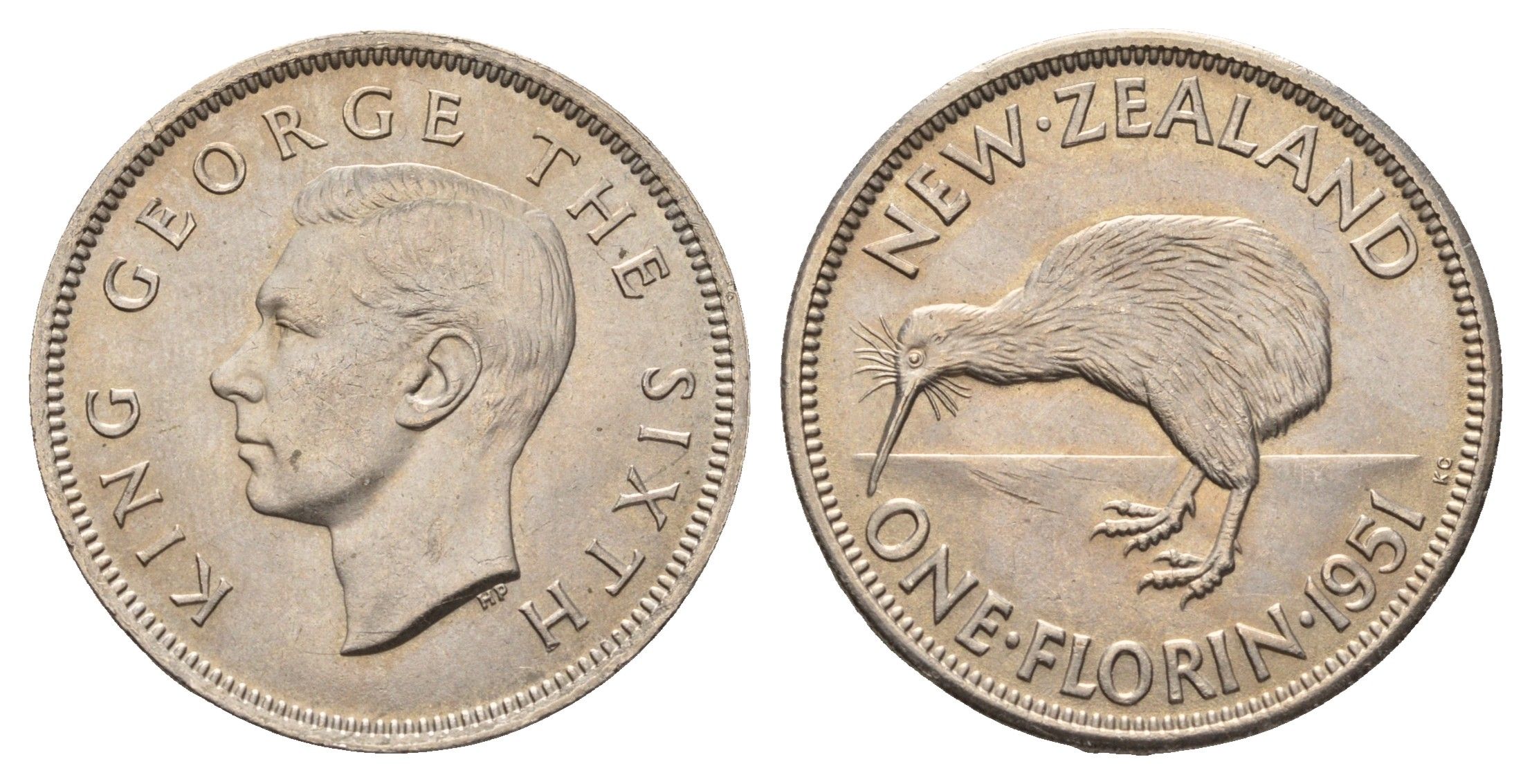 Новая Зеландия 2 шиллинга (флорин) 1951 Георг VI (1936-1952) KM 18 медно-никель UNC 89-1346