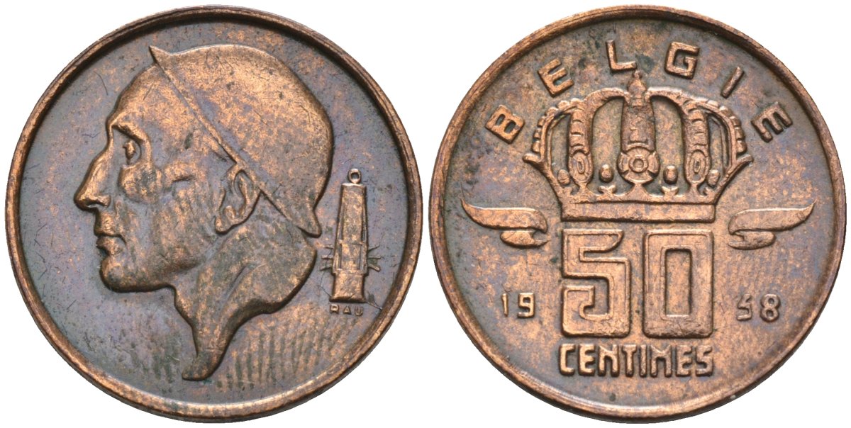 Бельгия 50 сантимов 1958 BELGIE KM 149 бронза 4594-355