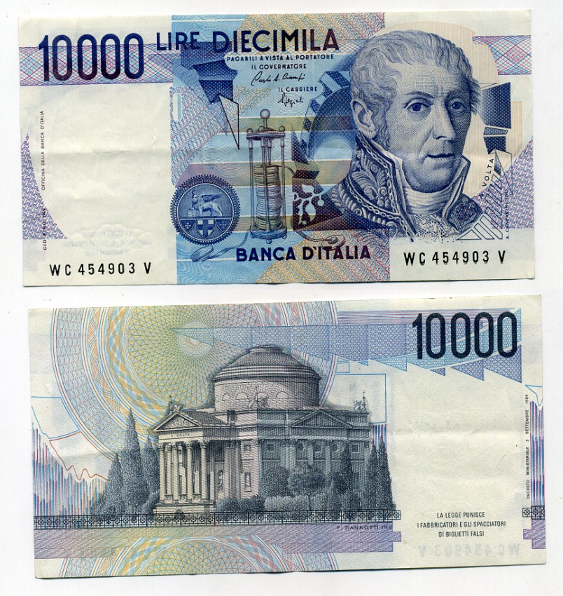 Италия 10000 лир 1984 Вольта, музей Храм Вольтиано Pick 112b бумага 6279-5-3-1