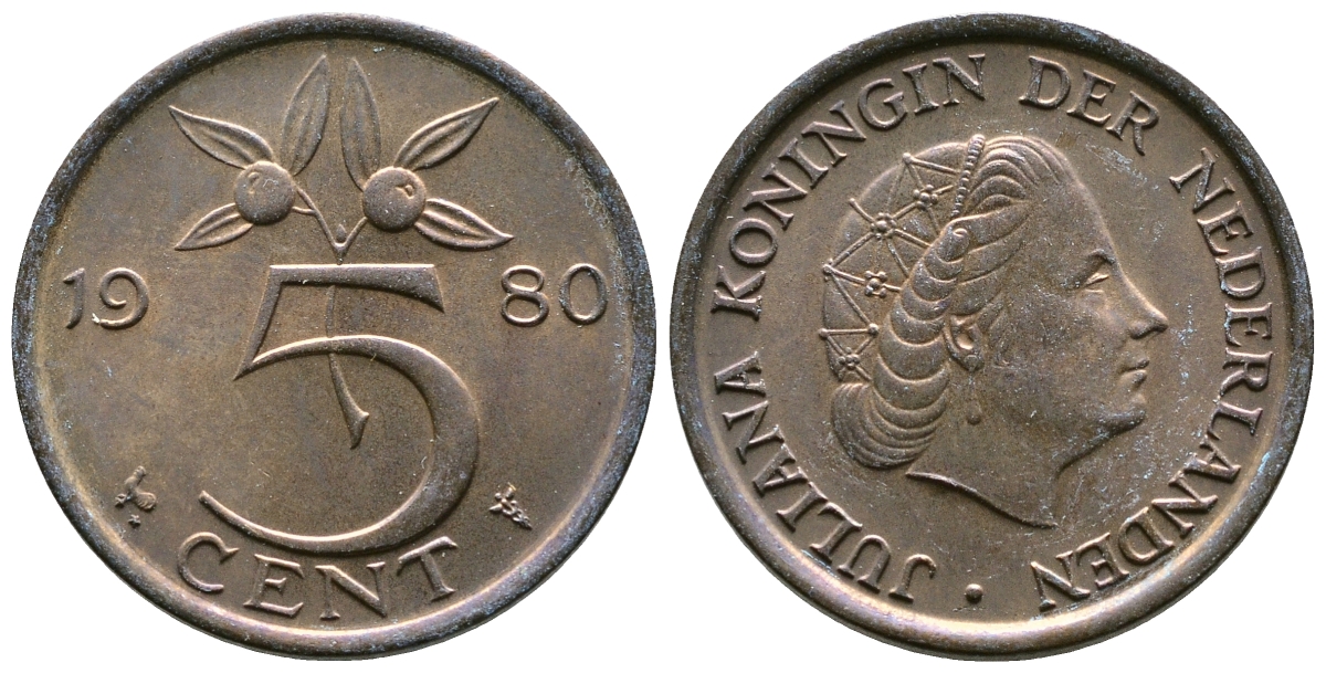 Нидерланды 5 центов 1980 Юлиана (1948-1980) KM 181 бронза 4175-753