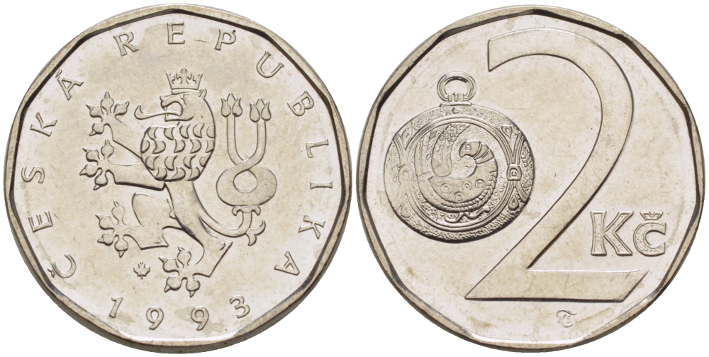 Чехия 2 кроны 1993 KM 9 сталь плакированная никелем 67-513