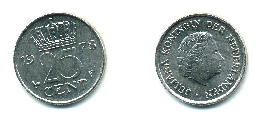 НИДЕРЛАНДЫ 25 ЦЕНТОВ 1978 ЮЛИАНА KM 183 никель 76-527