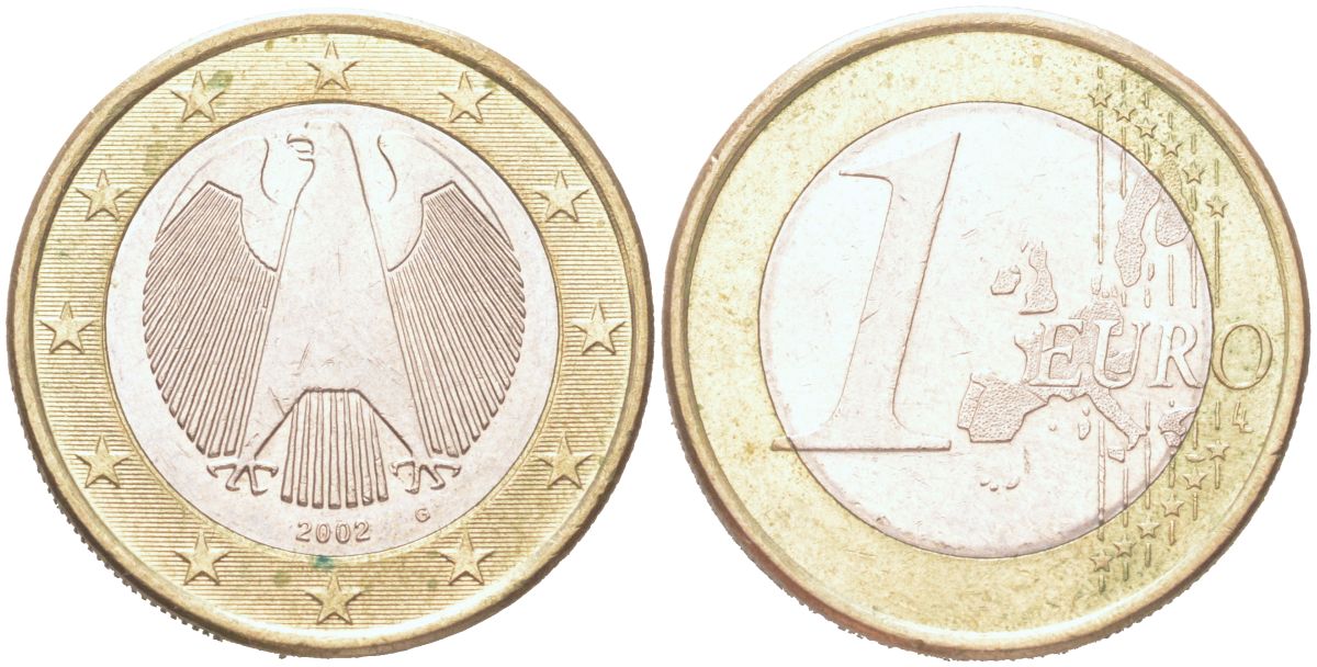 Германия 1 евро 2002 G KM 213 биметалл UNC 4126-646