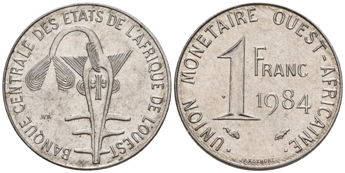 Западная Африка (BCEAO) 1 франк 1984 KM 8 нержавеющая сталь UNC 4602-1269