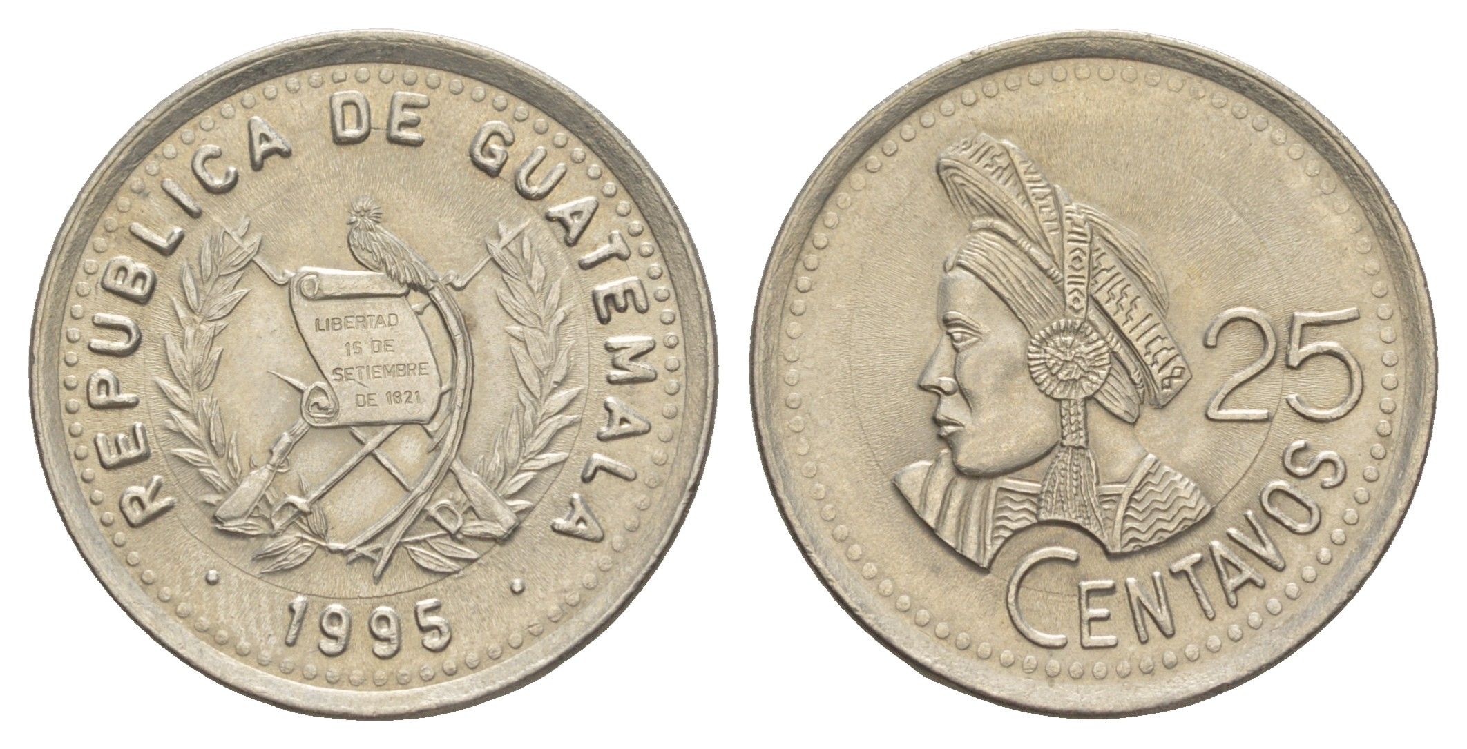 Гватемала 25 сентаво 1995 KM 278.5 медно-никель UNC 4642-824