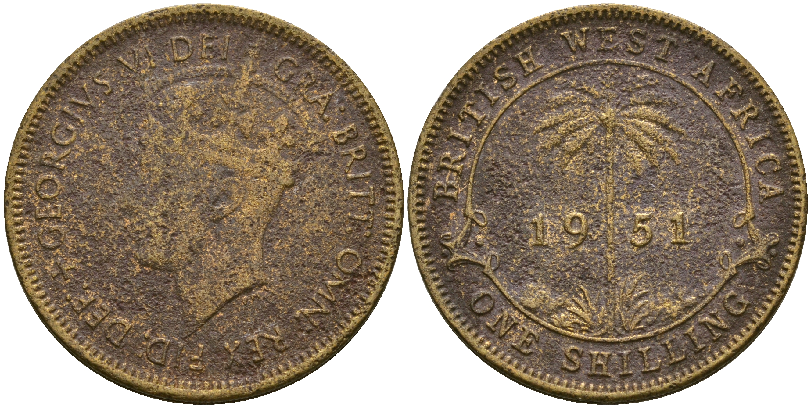 Британская Западная Африка 1 шиллинг 1951 Георг VI KM 28 олово латунь 25-1126