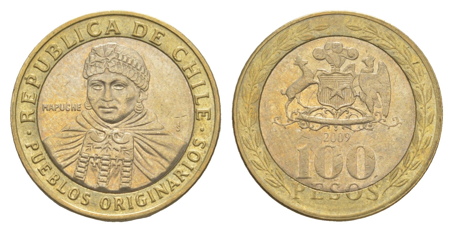 Чили 100 песо 2009 KM 236 биметалл 4638-343