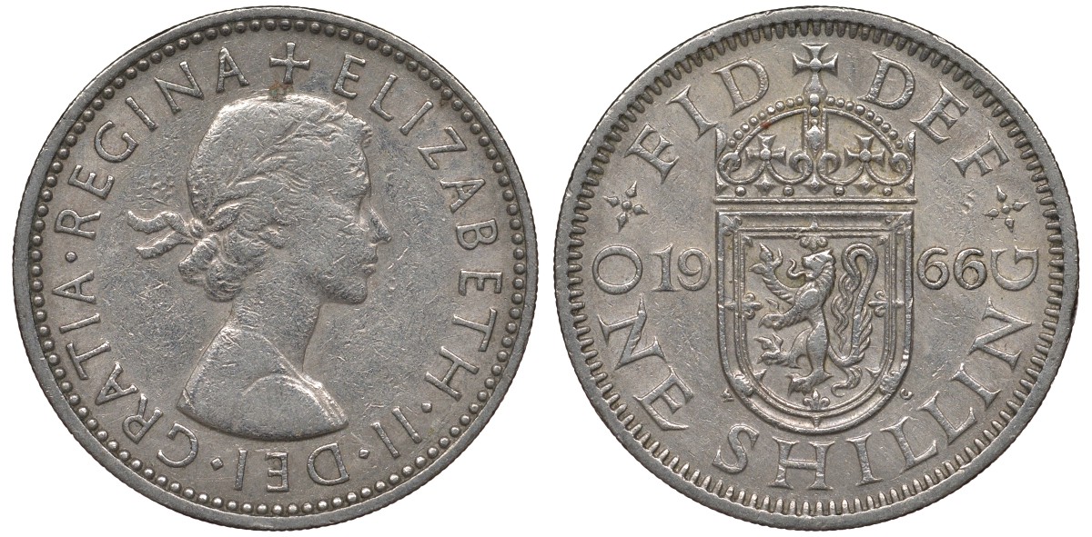 Великобритания 1 шиллинг 1966 Елизавета II (1952-2022), Шотландский герб KM 905, Spink 4148 медно-никель 4122-1031