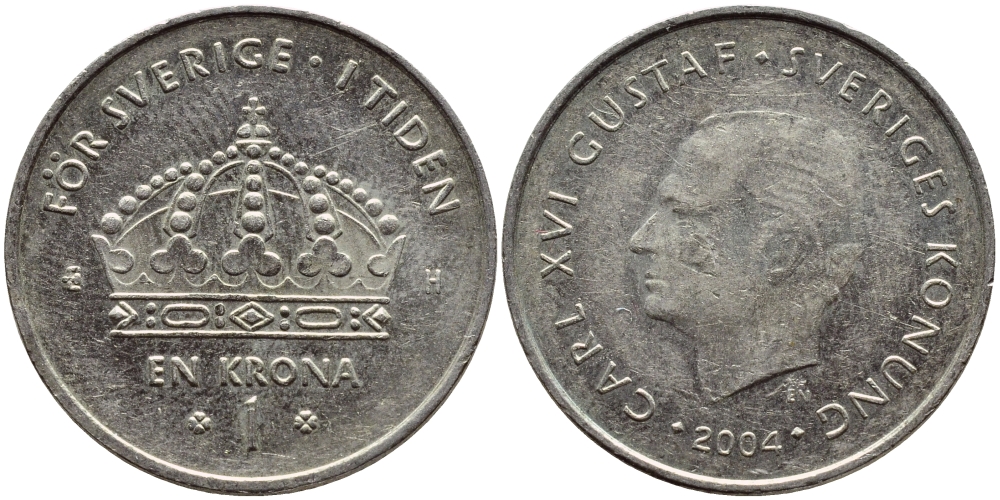 Швеция 1 крона 2004 Карл XVI Густав (1973- ) KM 894 медно-никель 177-234