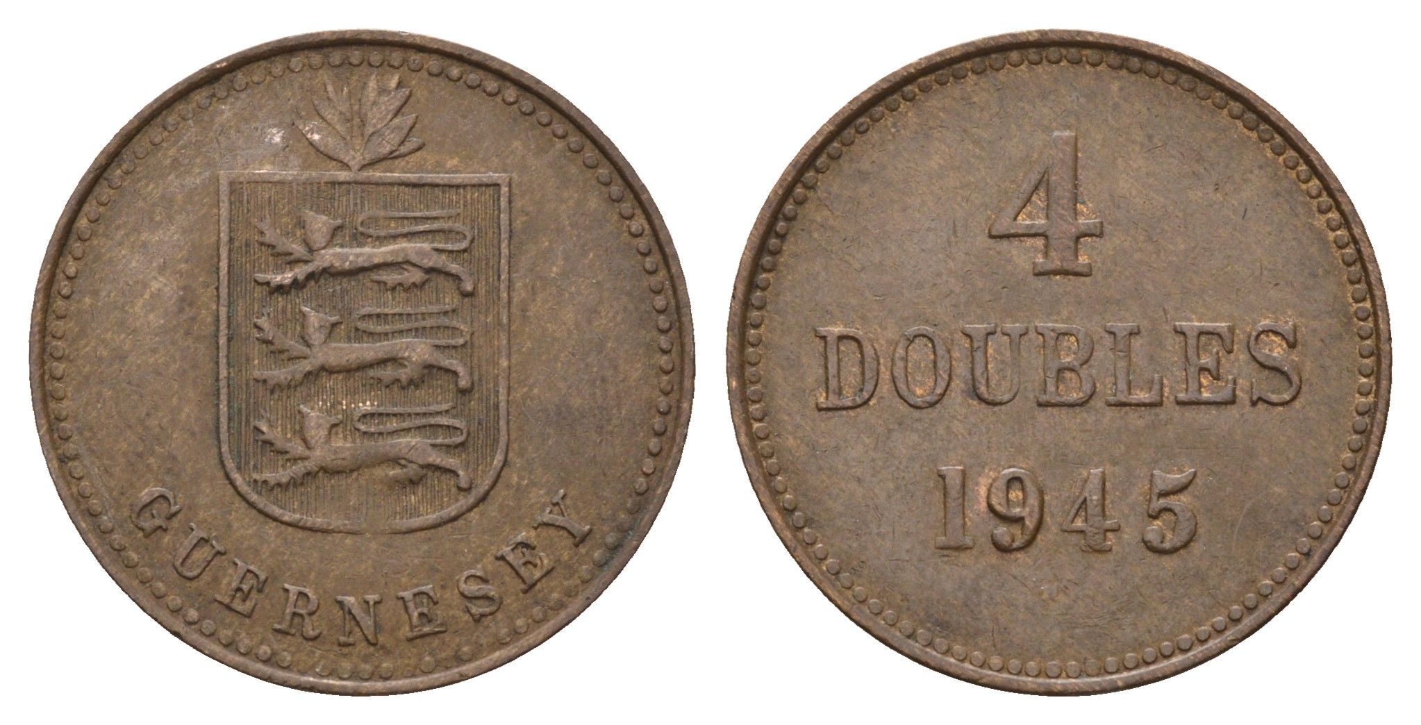 Гернси 4 дабла (дубля) 1945 KM 13 бронза 4121-1045
