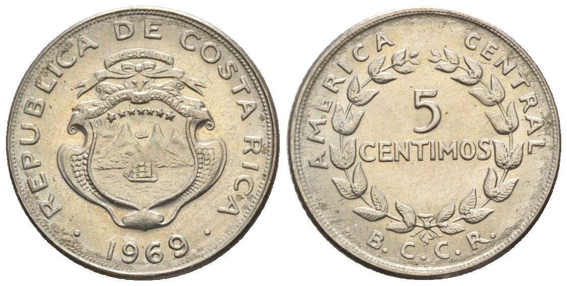 Коста-Рика 5 сентимо 1969  KM 184.2 медно-никель  UNC  4609-549