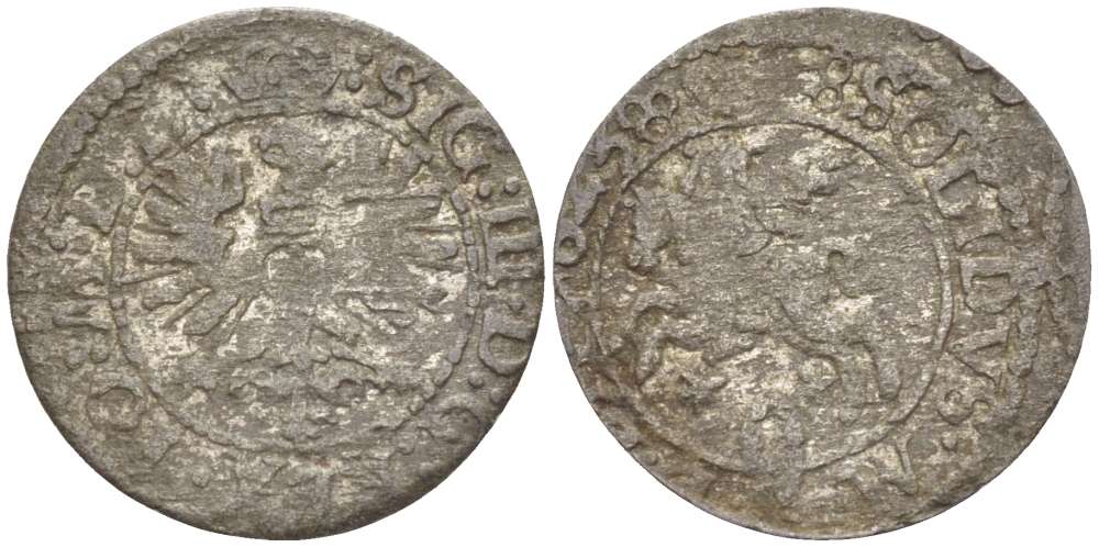 Великое княжество Литовское 2 денария 1623 Сигизмунд III (1587-1632), вес 0,63 гр. серебро 1517-244