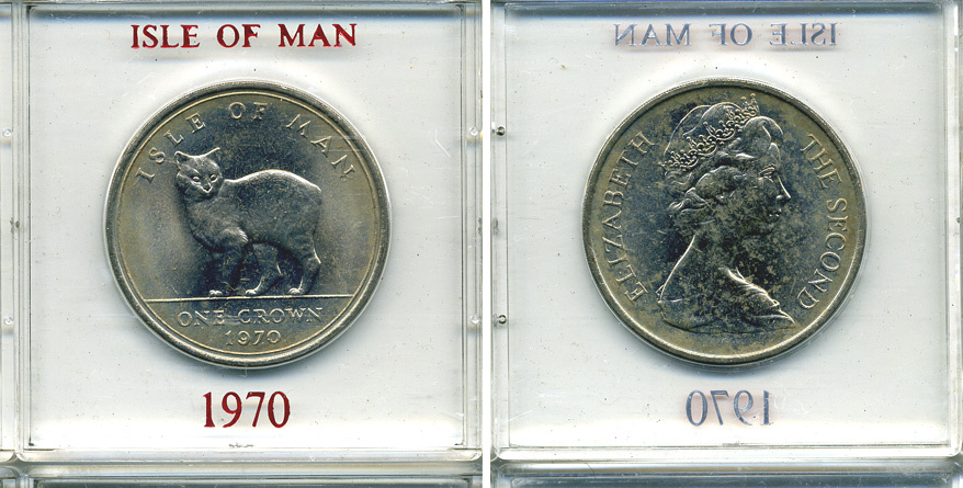 Остров Мэн 1 крона 1970 кошка Мэна, в оригинальной пластиковой коробке KM 18 медно-никель UNC 6-6-1-55