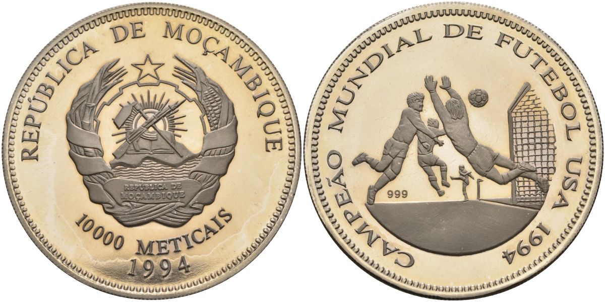 Мозамбик 10000 метикал 1994 чемпионат мира по футболу 1994 года в США KM Pn2 медно-никель PROOF 04-138-43