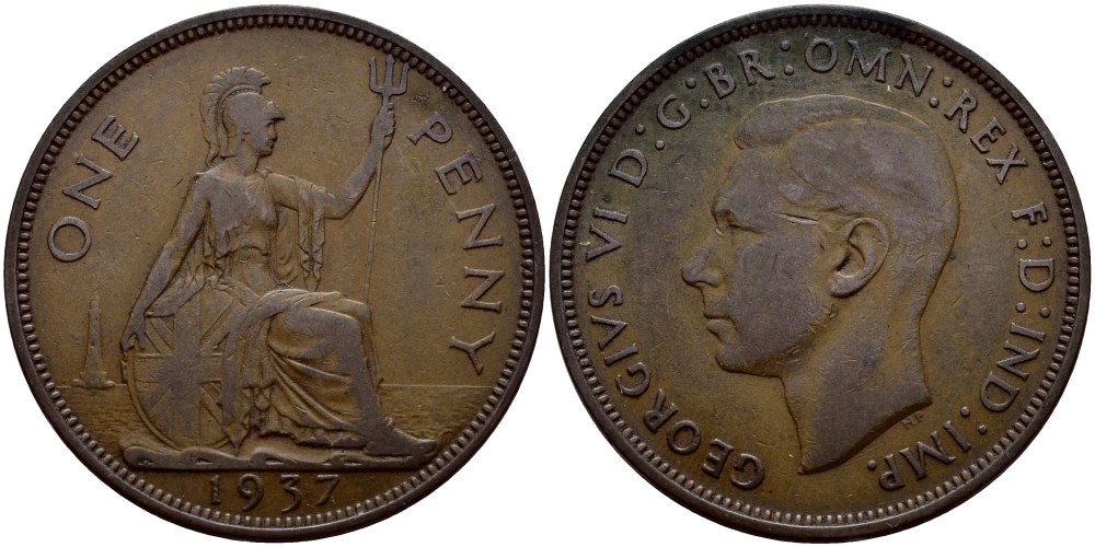 Великобритания 1 пенни 1936 Георг V (1910-1936) KM 838, Spink 4055 бронза 4178-1016