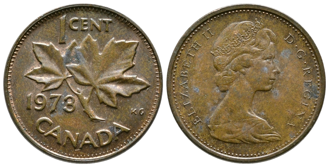 Канада 1 цент 1973 Елизавета II (1952-2022), кленовый лист KM 59.1 бронза 46-1826