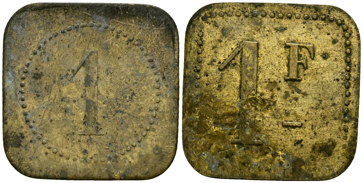 Франция 1 франк XIX-XX век ресторанный жетон латунь 4166-1351