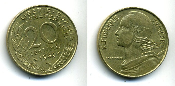 ФРАНЦИЯ 20 САНТИМОВ 1989 KM 930 медь алюминий никель 25-2335