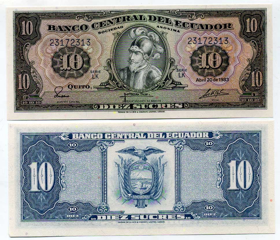 Эквадор 10 сукре 1983 Себастьян де Белалькасар Pick 114b бумага UNC (пресс) 7204-64-1-1