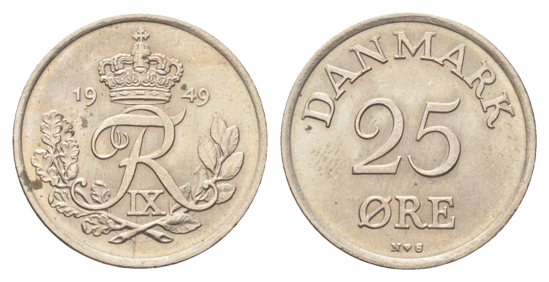 Дания 25 эре 1949 Фредерик IX (1947-1972) KM 842.1 медно-никель 4706-746