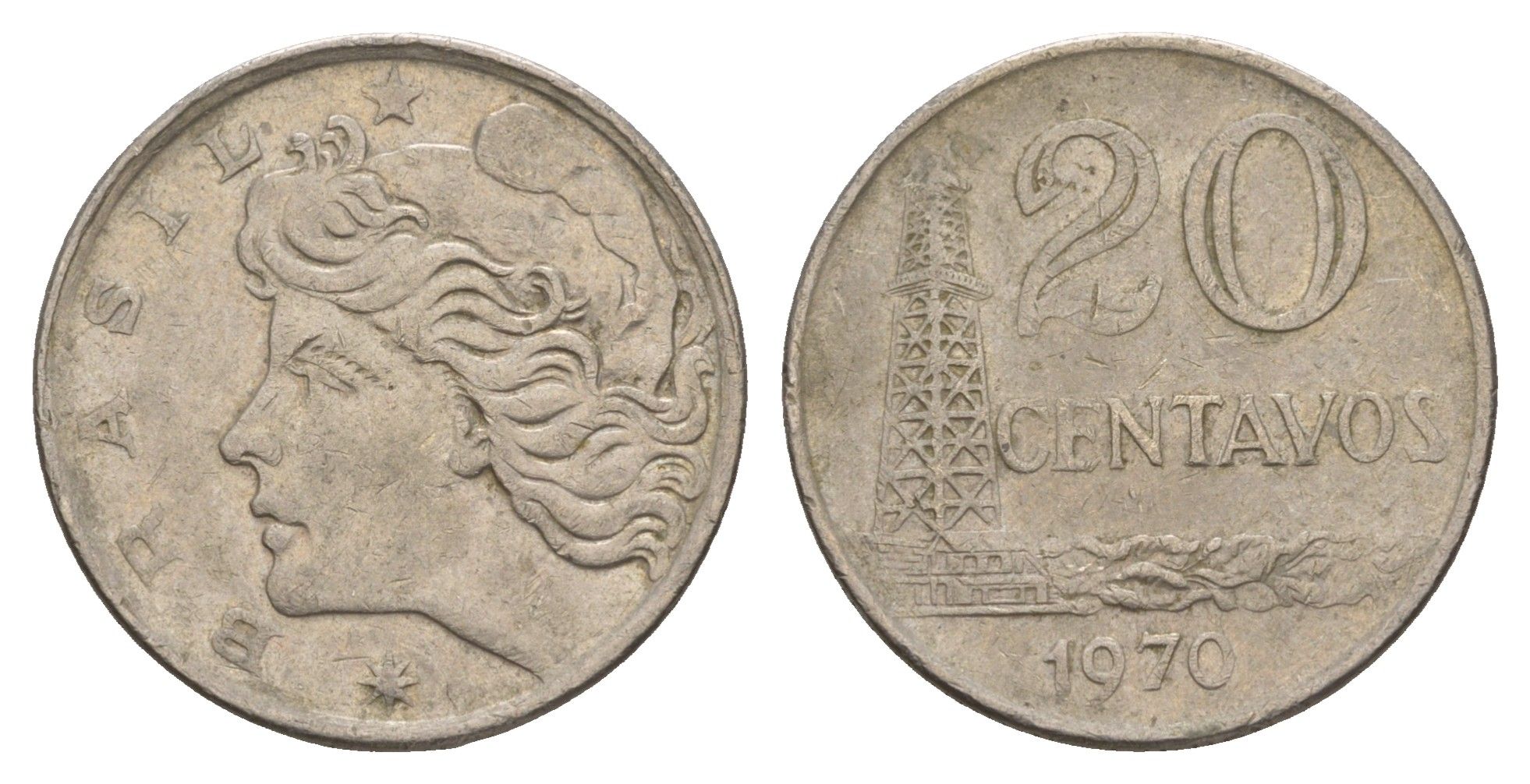 Бразилия 20 сентаво 1970 год-тип KM 579.2 медно-никель 4656-1241