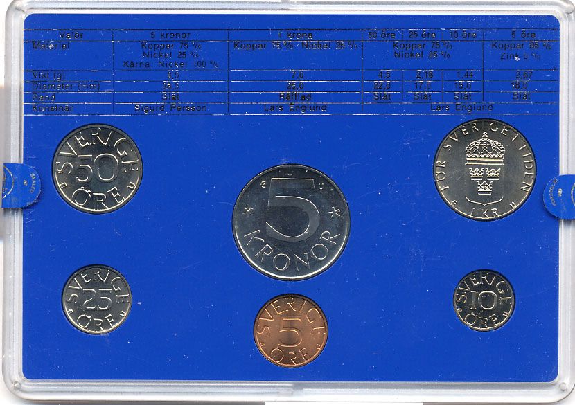 Швеция набор монетного двора из 6 монет 1983 в пластике, Карл XVI Густав (1973- ) KM MS27 UNC 5-4-2-67