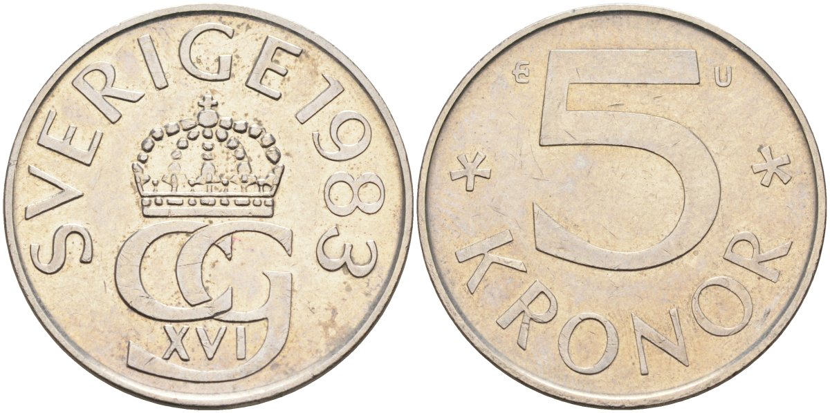 Швеция 5 крон 1983 Карл XVI Густав (1973- ) KM 853 медно-никель 4526-222