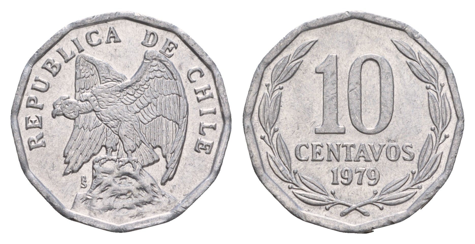 Чили 10 сентаво 1979 KM 205a алюминий UNC 4656-1025