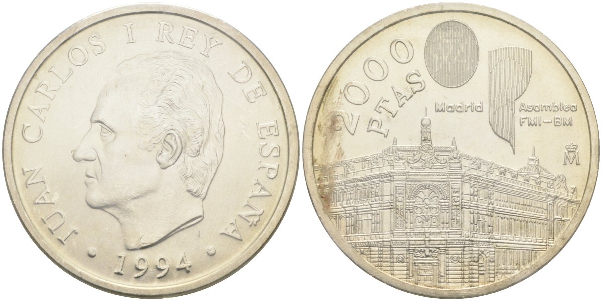 Испания 2000 песет 1994 Ассамблея Всемирного банка и МВФ в Мадриде, в банковской запайке KM 937 серебро UNC 1518-1044