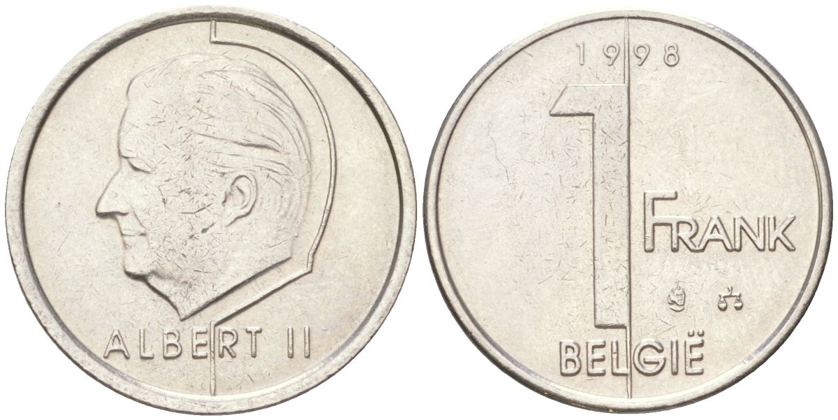 Бельгия 1 франк 1998 Belgie, Альберт II (1993-2013) KM 188 сталь плакированная никель 4614-137