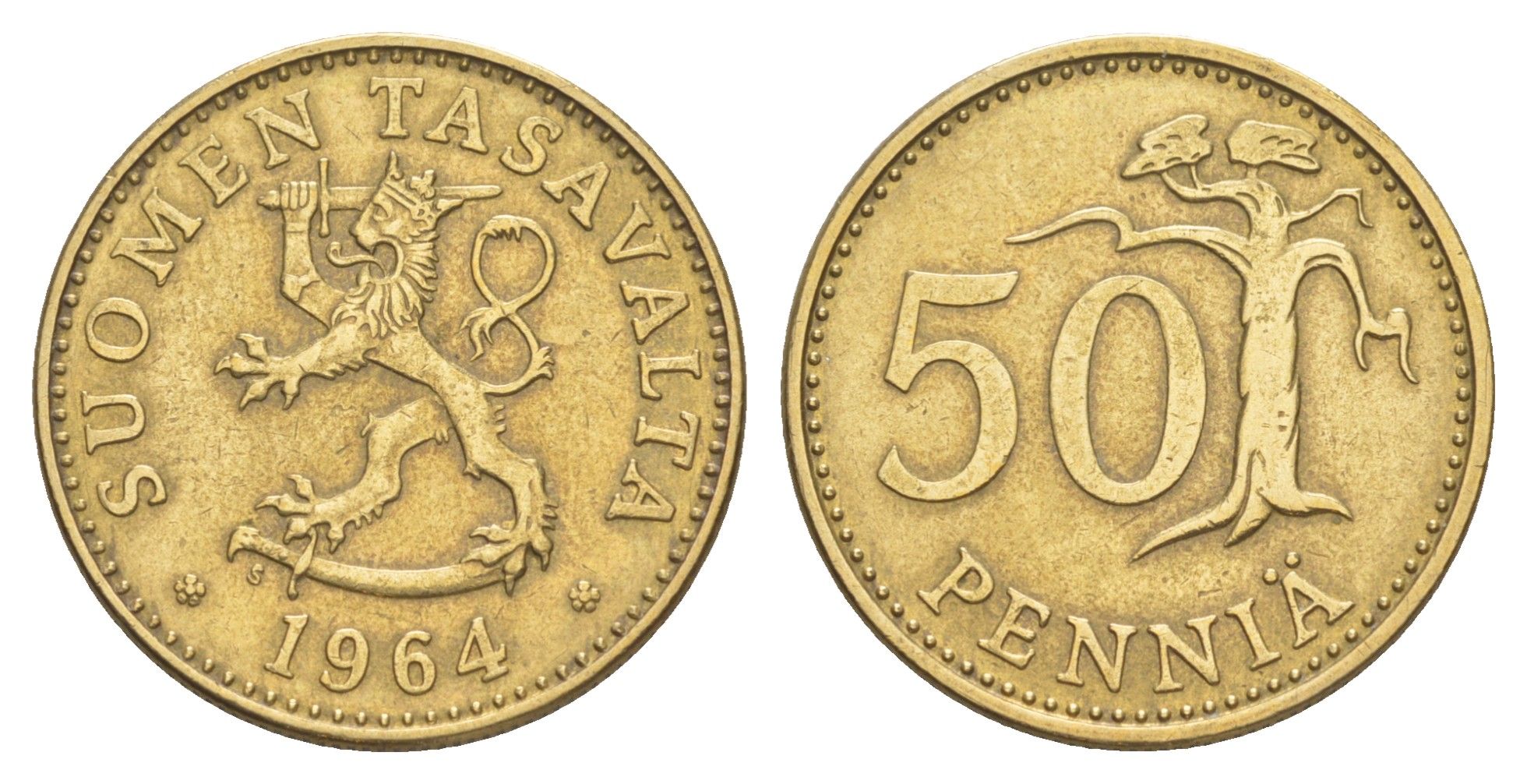 Финляндия 50 пенни 1964 KM 48 алюминиевая бронза 4648-443