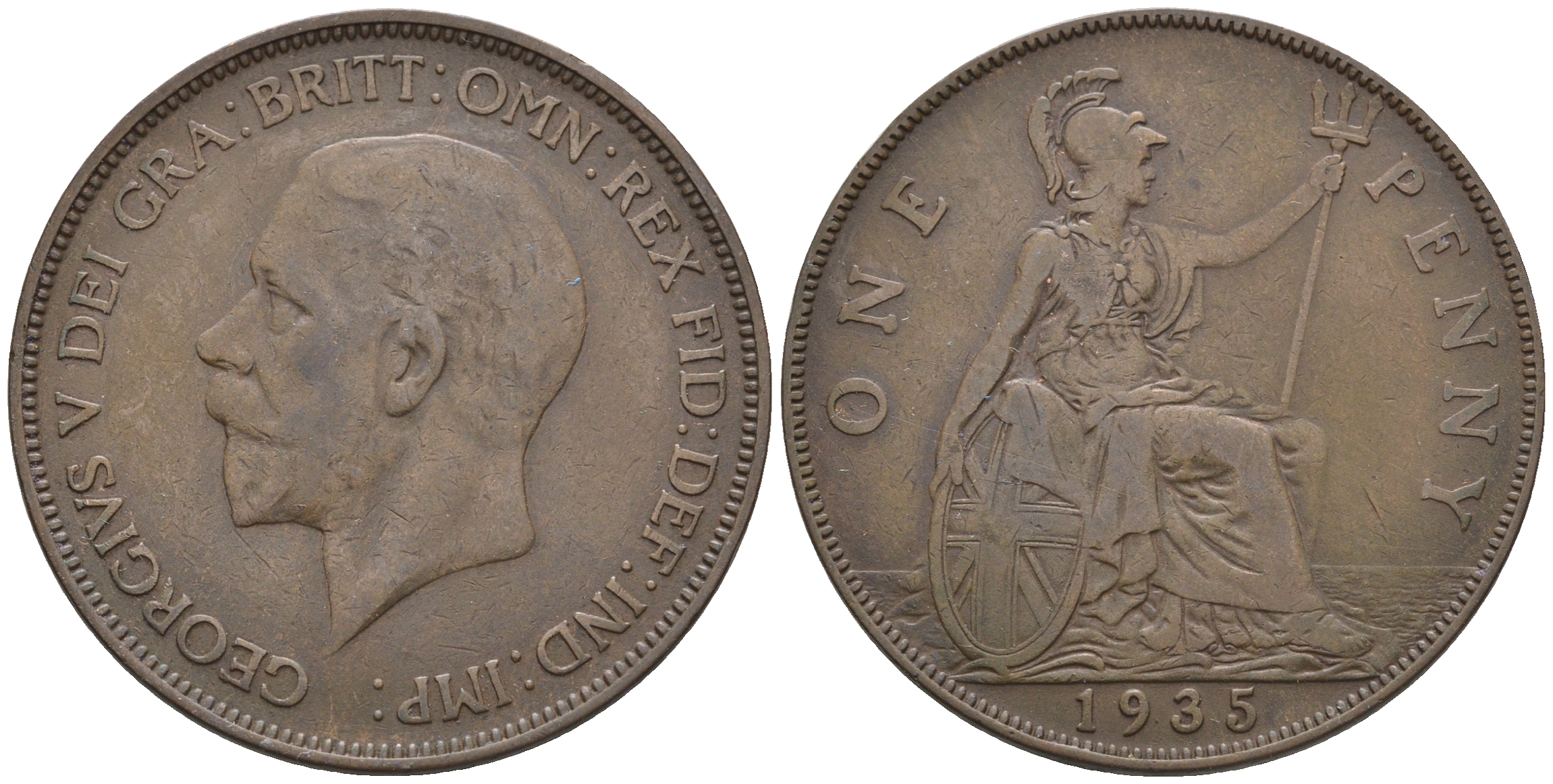 Великобритания 1 пенни 1935 Георг V (1910-1936) КМ 838, Spink 4055 бронза 4607-1112