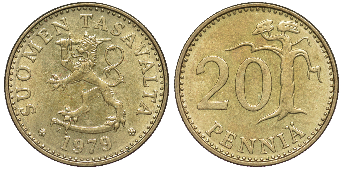 Финляндия 20 пенни 1979 K KM 47 алюминиевая бронза UNC 259-542