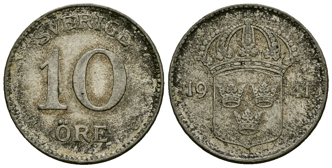 Швеция 10 эре 1941 Густав V (1907-1950) KM 780 серебро 4173-1122