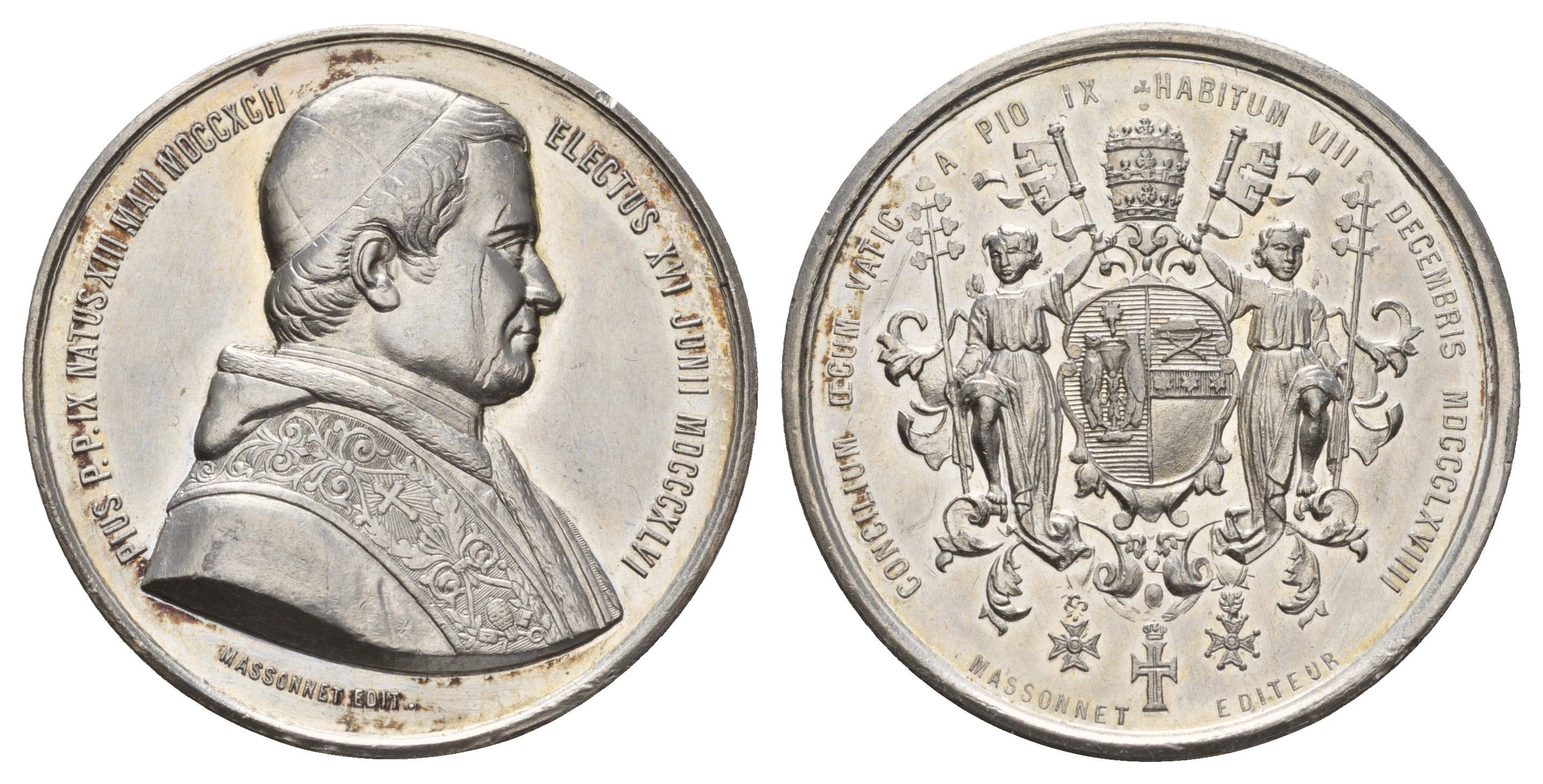 Ватикан медаль в память о Первом Ватиканском соборе 1869 масонство, диаметр 36,5 мм, вес 11,4 гр олово 5010-2042