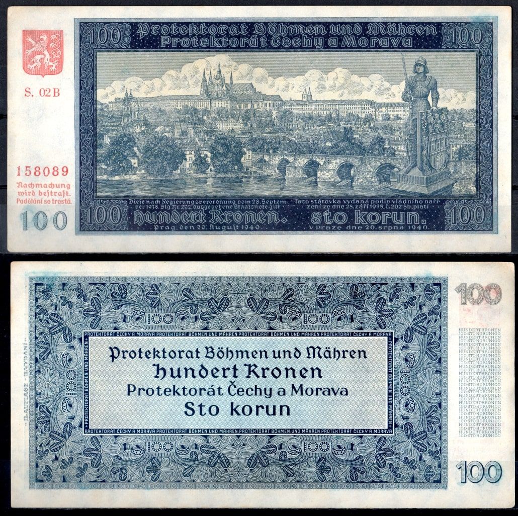 Богемия и Моравия 100 крон 1940 Pick 7 a бумага aUNC 451-1073-2