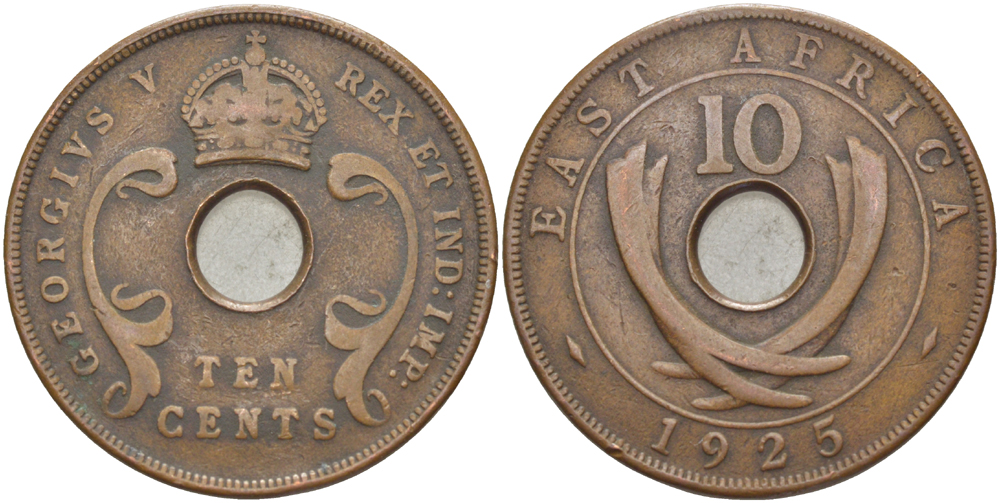 Британская Восточная Африка 10 центов 1925 Георг V (1910-1936) KM 19 бронза 109-1111