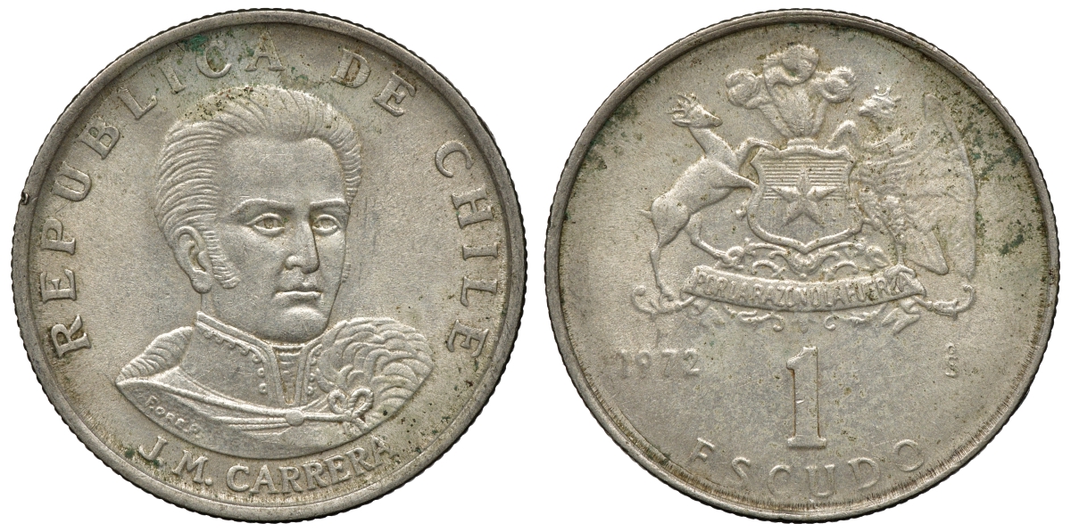Чили 1 эскудо 1972 Хосе Мигель Каррера KM 197 медно-никель 4118-322