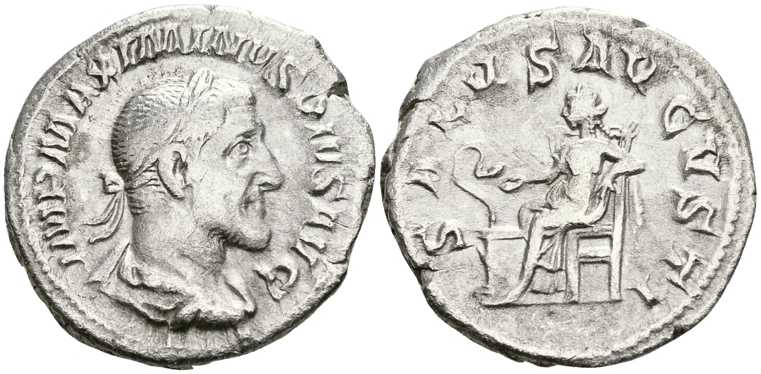 Римская Империя денарий 235 - 236 Максимин Фракиец SALVS AVGVSTI Салюта, персонификация Здоровья Рим Good Very fine RIC 14 серебро 00-00-00