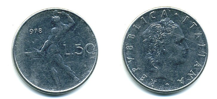 ИТАЛИЯ 50 ЛИР 1978 R, БОГ ОГНЯ ВУЛКАН У НАКОВАЛЬНИ KM 95.1 нержавеющая сталь 59-623