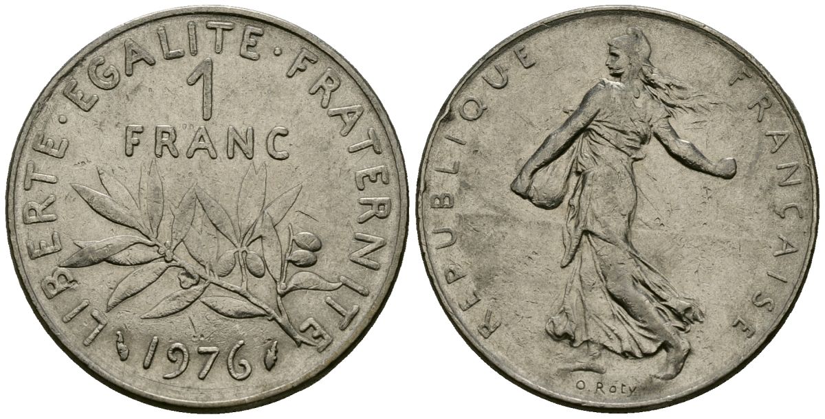 Франция 1 франк 1976 сеятель KM 925.1, Le Franc 226.4 никель 4138-312