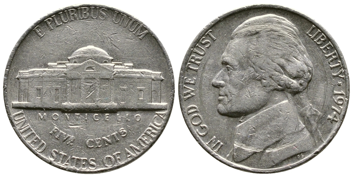 США 5 ЦЕНТОВ 1974 ДЖЕФЕРСОН KM А192 медно-никель 73-1357