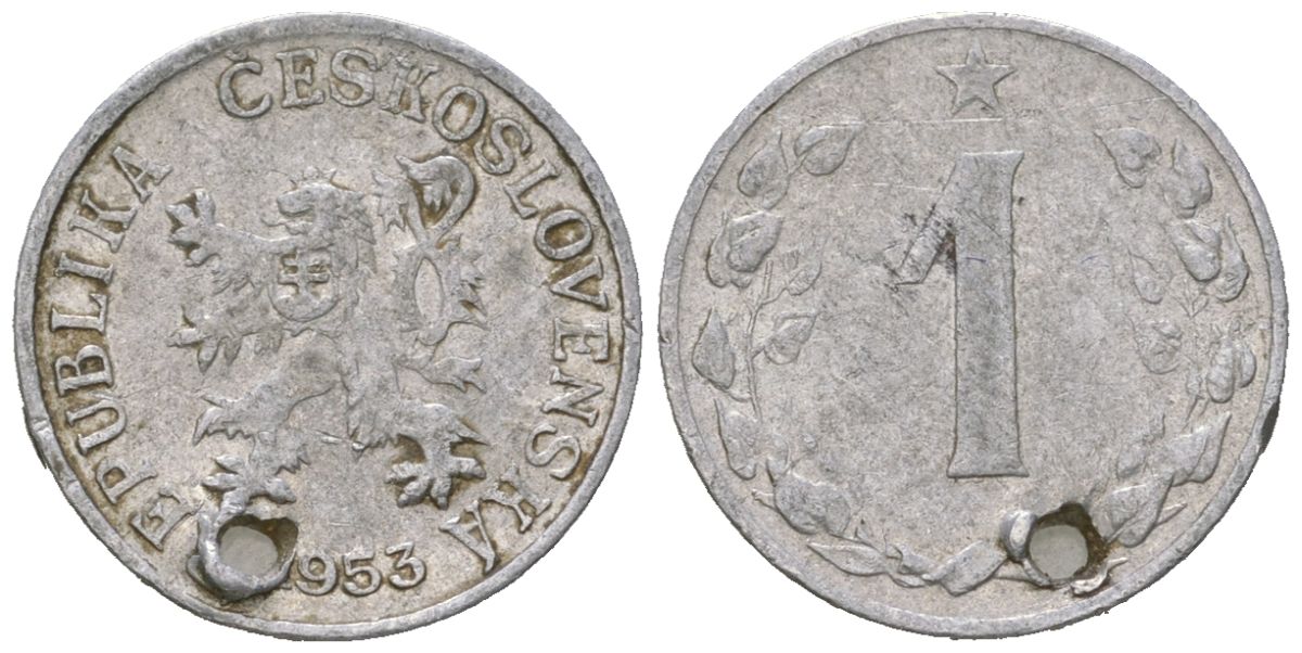 Чехословакия 1 геллер 1953 KM 35 алюминий 99-718