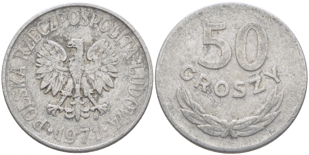 ПОЛЬША 50 ГРОШЕЙ 1971 MW KM 48.1 алюминий 4448-1243