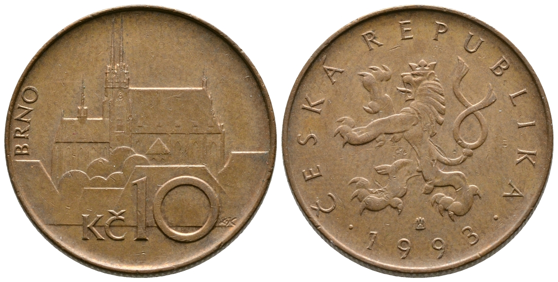 ЧЕХИЯ 10 КРОН 1993 КАФЕДРАЛЬНЫЙ СОБОР ГОРОДВ БРНО KM 4 сталь плакированная медью 4364-4446