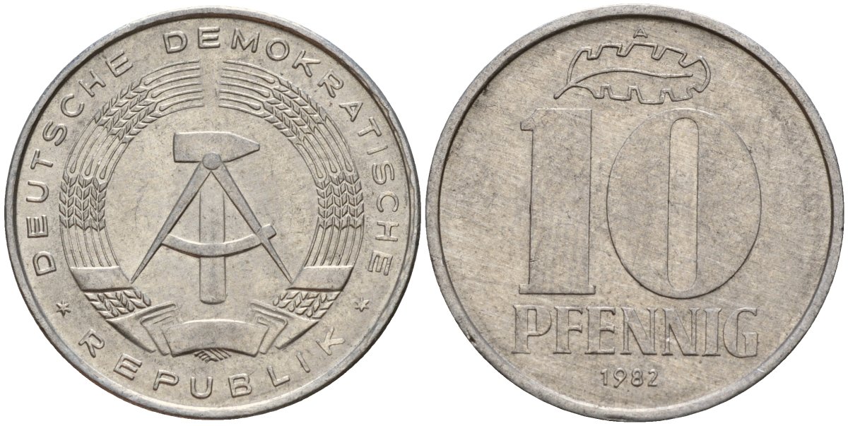 ГДР 10 пфеннигов 1982 A KM 10 алюминий 68-1237